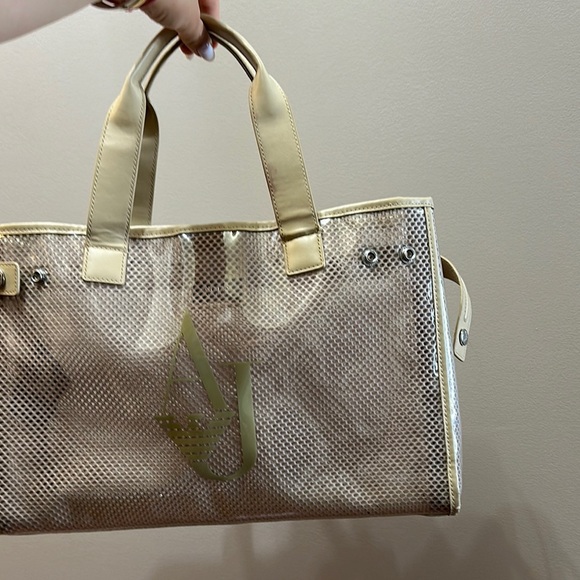 Armani Jeans Tan Mesh Tote with AJ Logo - Picture 15 of 16